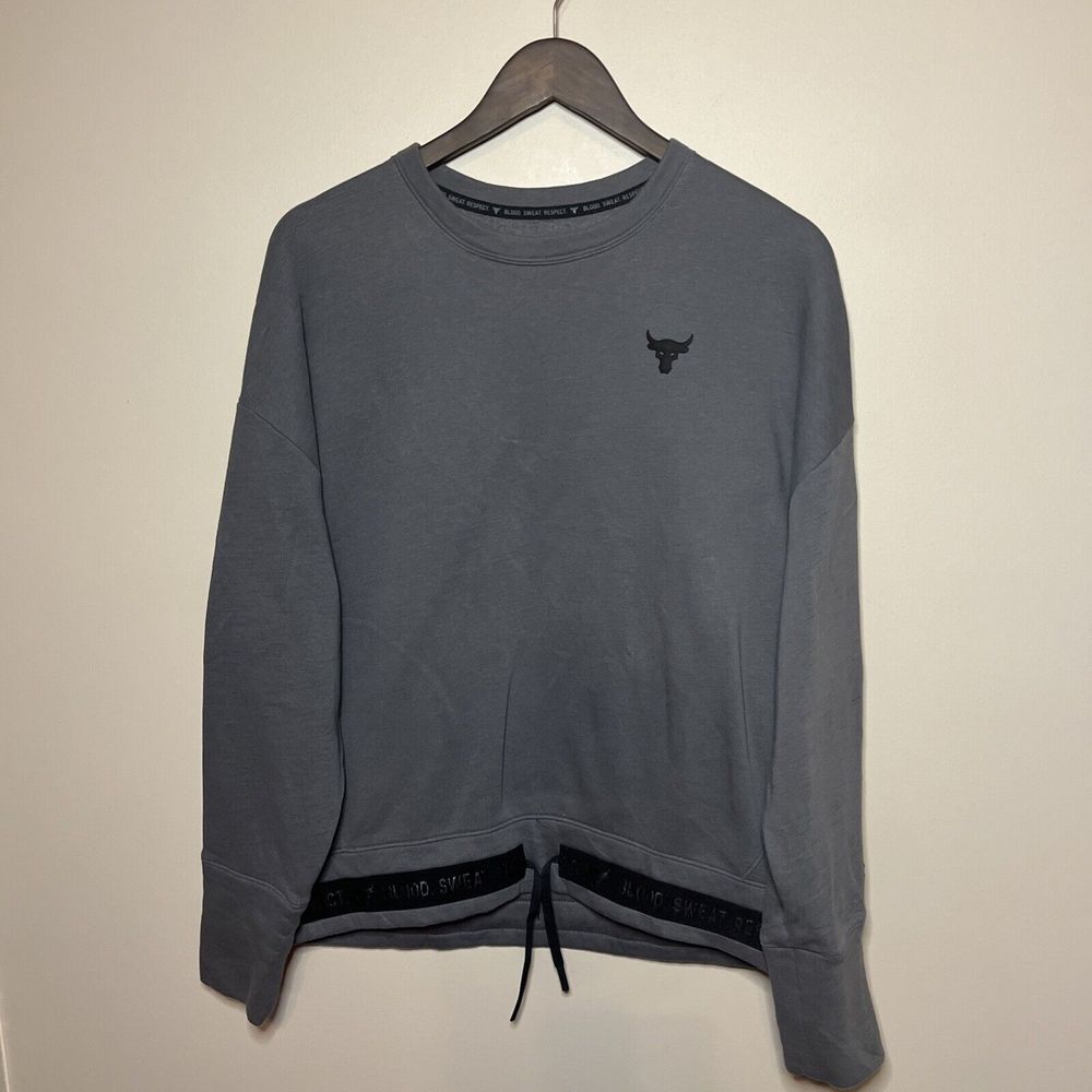 Under Armour Project Rock Gray Black  Sweatshirt Women's L Blood Sweat Respect‎